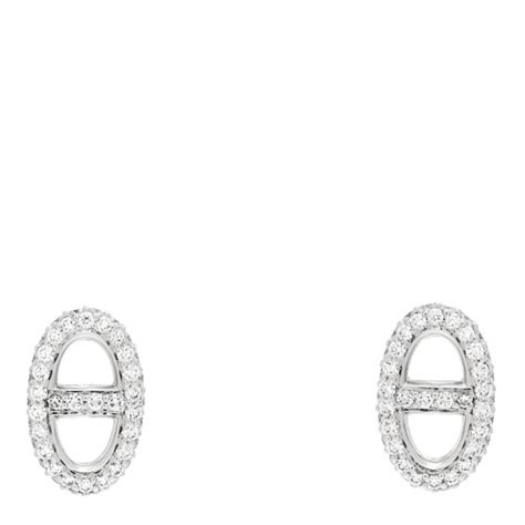 HERMES 18K White Gold Diamond New Farandole Earrings .